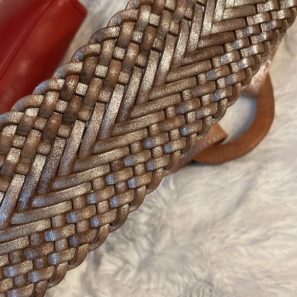 A|X ARMANI EXCHANGE Silver Leather Braided Belt Medium - Picture 4 of 8